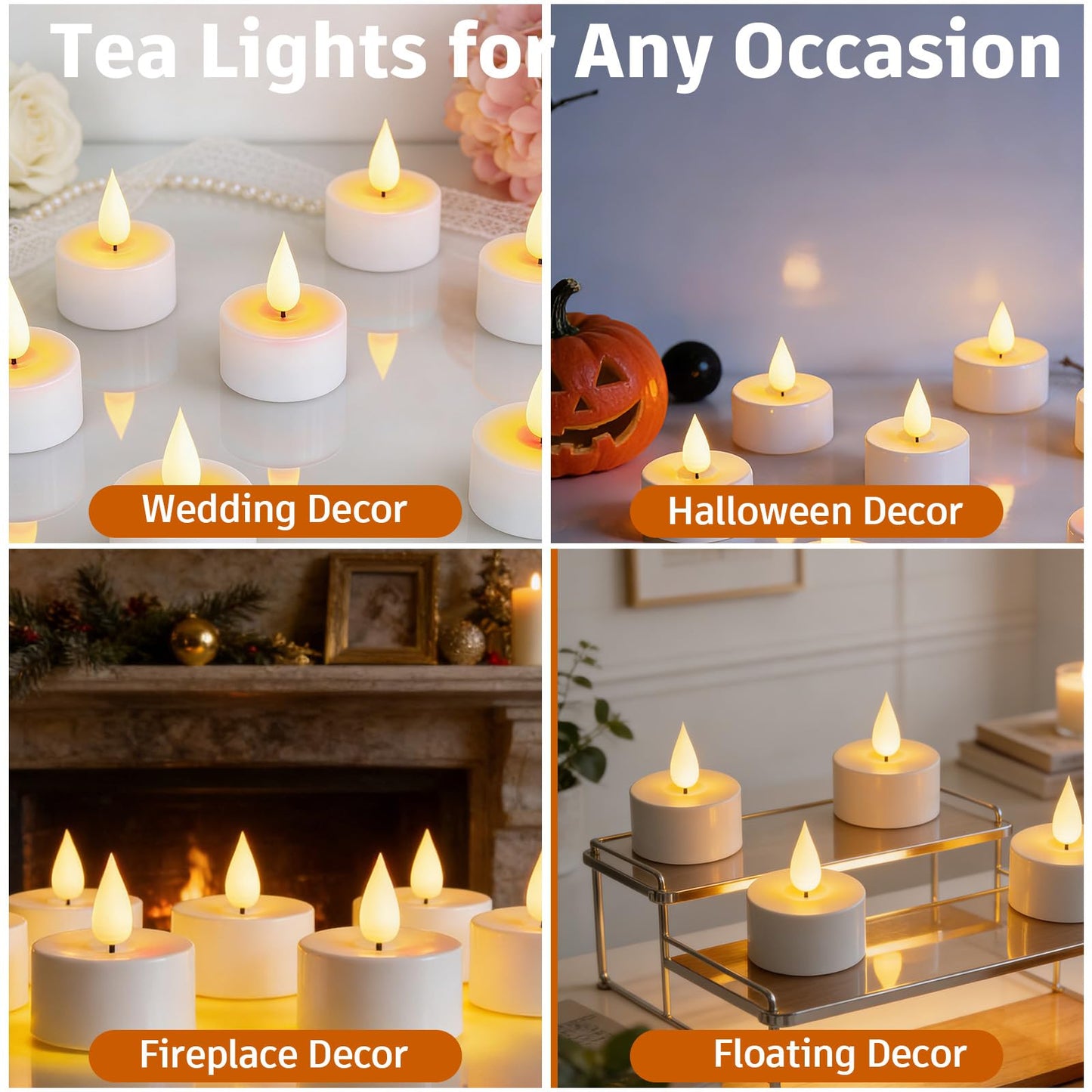 12Pack Rechargeable Tea Lights with Charging Base, Remote & Timer Flameless Tealight, LED Flickering Battery Operated Candles for Christmas, Halloween, Weddings & Table Centerpieces (1.46" x 1.99")