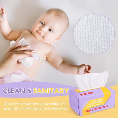 100 Count Disposable Face Towels Ultra Soft Hand Washcloth Lint-Free Dry Wipes