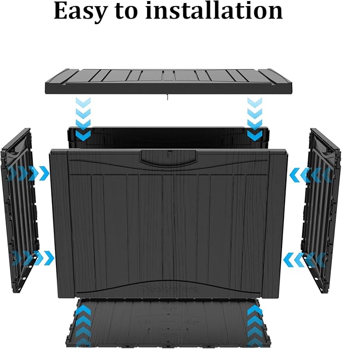 50 Gallon Waterproof Large Resin Deck Box Indoor/Outdoor Lockable Storage Container and Seating for Garden, Pool, and Patio (50 Gallon,Black)