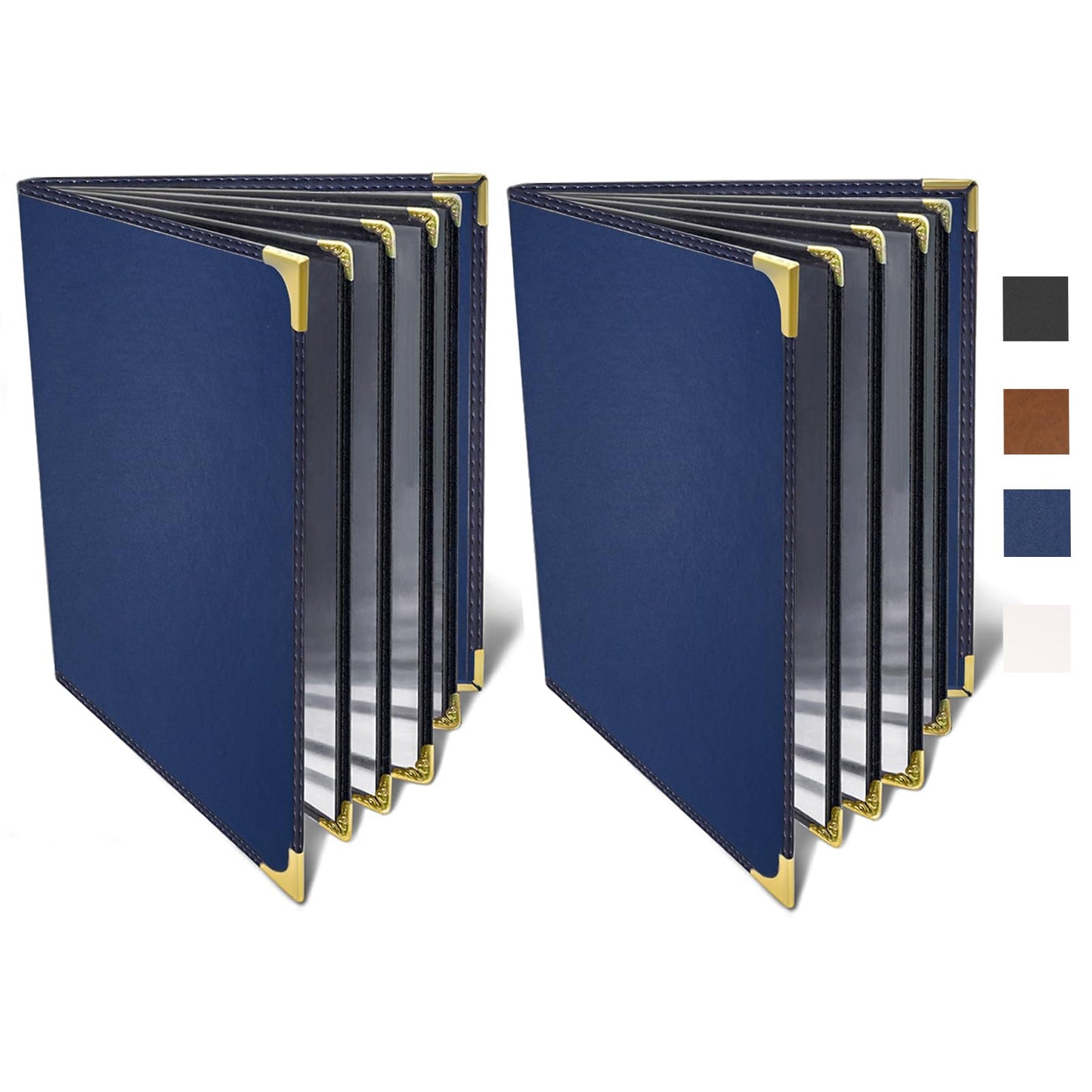 Premium Leather Restaurant Menu Covers 8.5x11 Inch (Set of 2), 4 Page 8 View, Elegant Durable Menu Holder for Upscale Dining, Restaurants, Hotels & Events