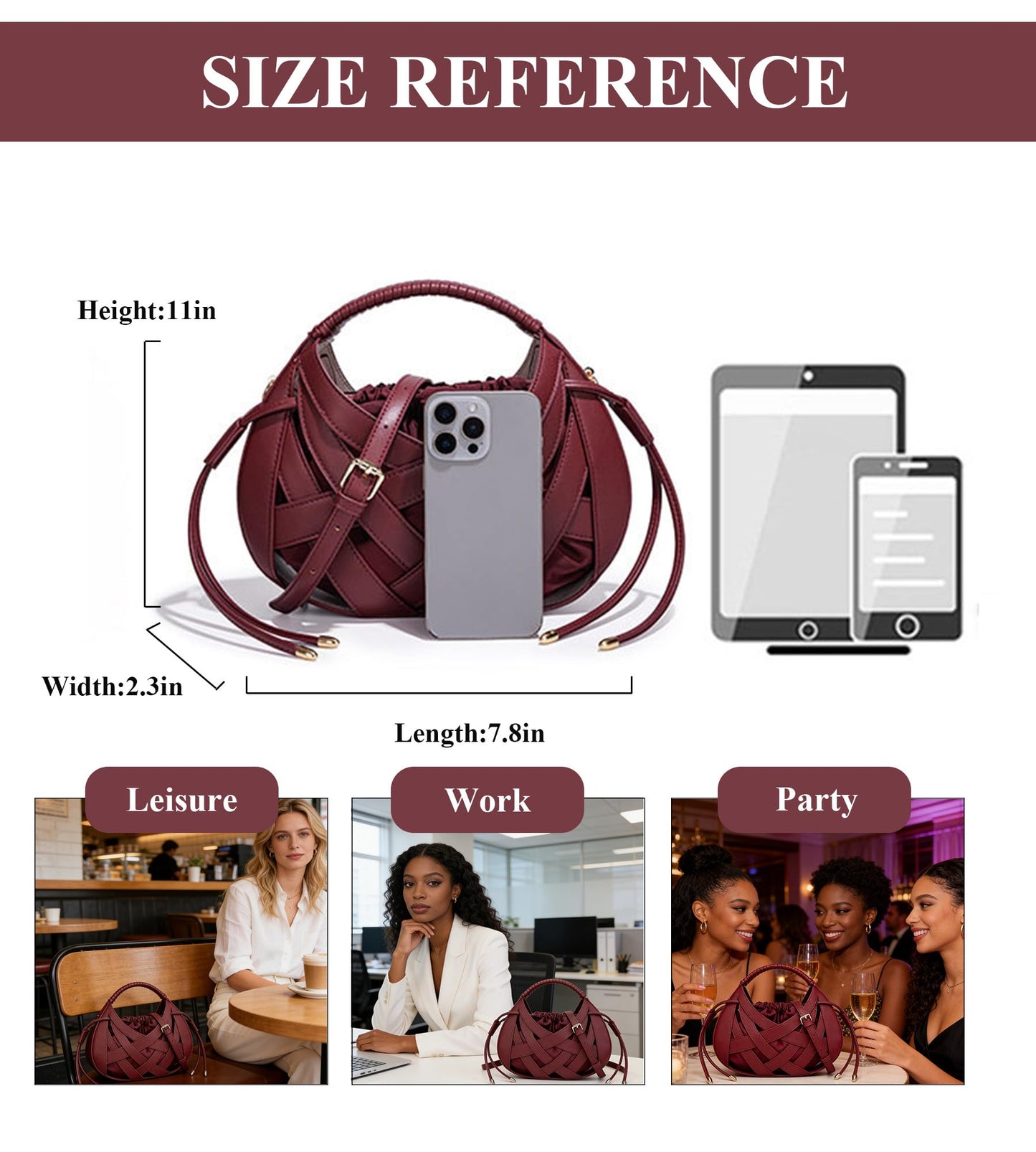 myfriday Woven Crossbody Bag for Women, Semicircle Boho Handbag Vegan Leather Shoulder Hand Purse with Drawstring (Black)