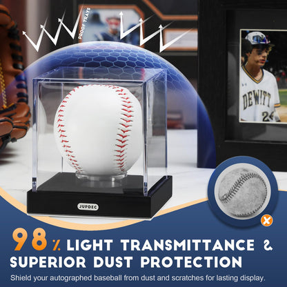 JupDec Baseball Display Case for Single Autograph Ball, Clear Acrylic Cube Baseball Holder with Velvet Interior, UV Protected Stand Box with Durable Base, Ideal Gift for Sports Fans, Silvery, 2 Pack
