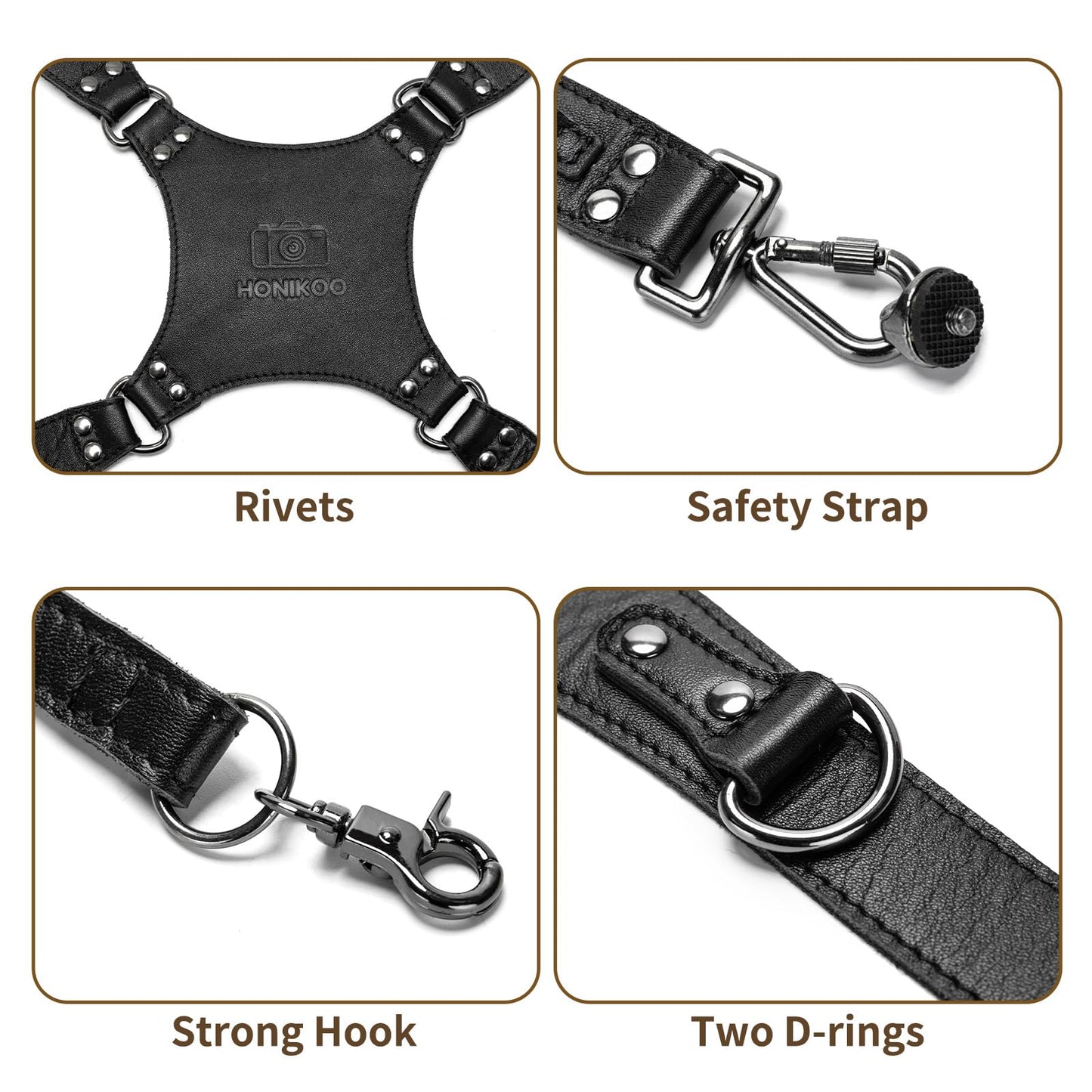 Honikoo Dual Camera Harness for 2 Cameras Leather Camera Shoulder Strap for DSLR/SLR Camera Straps for Photographers Camera Gear
