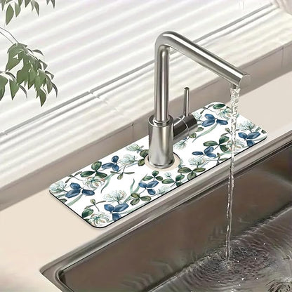 Watercolor Garland Flower Sink Splash Guard Faucet Mat Clover Leaves Super