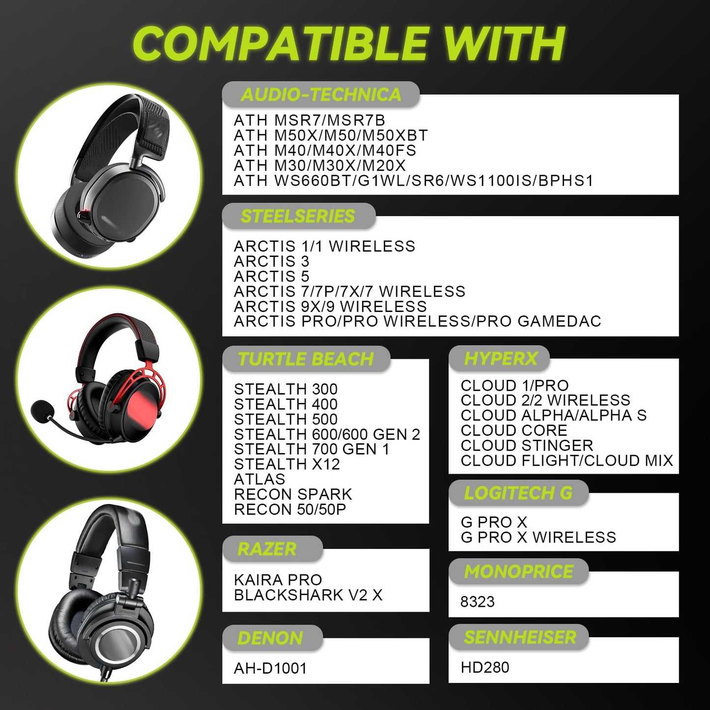 Aurivor Genuine Leather Ear Pads Cushions for Audio-Technica ATH MSR-7, Headset Earpads Covers for M50X M40X M30X M20X, HyperX Cloud, SteelSeries Arctis 1 3 5 7 9 9X Pro Prime, Stealth 600 & More