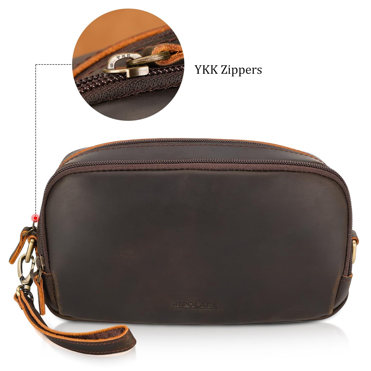 Polare Full Grain Leather Travel Electronics Organizer Case Cable Storage Carry Bag with YKK Zippers Tech Pouch for Cord, Phone, Cables, USB, SD Card, Travel Essentials