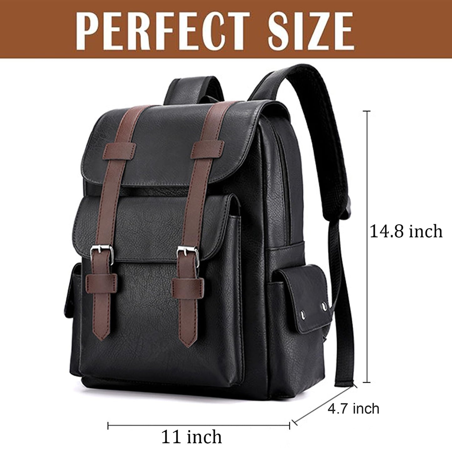 Farcauo Leather Backpack for Men Vintage Laptop Backpack Black Travel Work Backpacks Large Capacity Business Hiking Back Pack