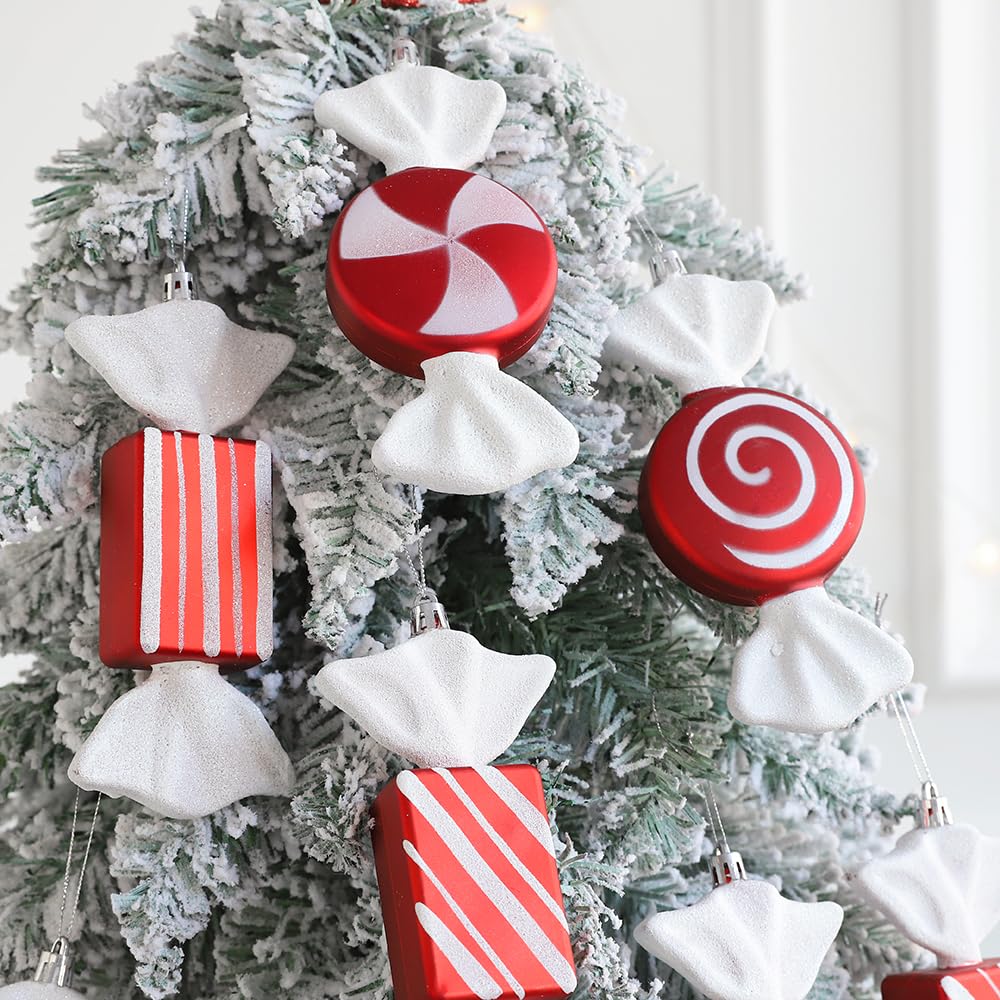 14 Pcs Christmas Candy Ornament Set Christmas Tree Lollipop Candy Crutch Candy Cane Pattern for Xmas Crafts Indoor Outdoor Home Decorations