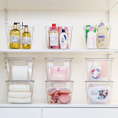 Vtopmart 6 Pack Clear Stackable Storage Bins with Lids, Large Plastic Containers with Handle for Pantry Organizer and Storage,Perfect for Bathroom,Cabinet,Kitchen,Fridge,Closet Organization