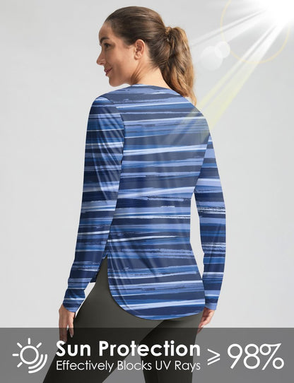 Women's Sun Shirts UPF 50+ Long Sleeve UV Protection Shirt Lightweight Quick Dry Workout Hiking Tops for Women(Ripple Blue,XXL)