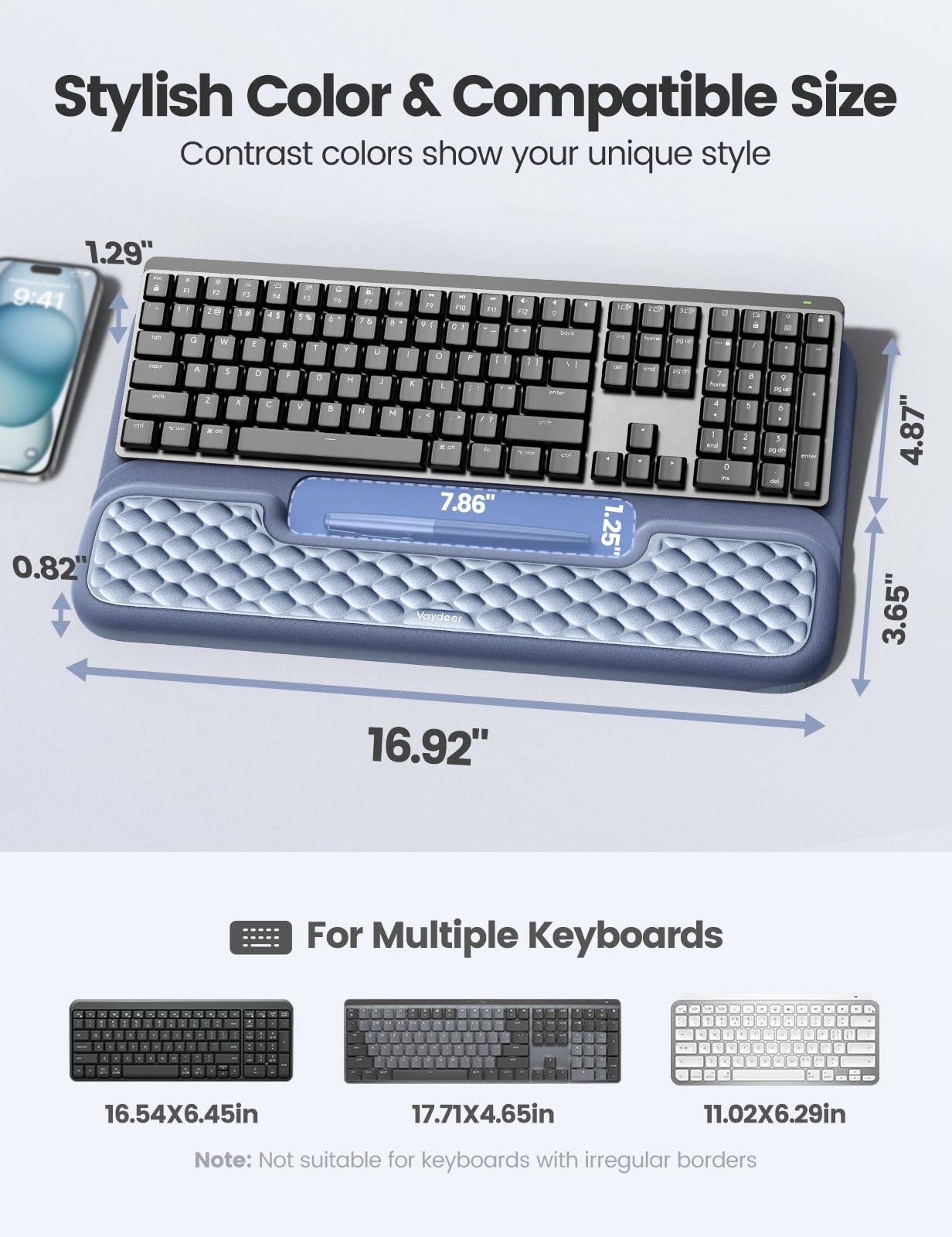 Vaydeer Wrist Rest with Keyboard Stand, Computer Wrist Support Pad, Ergonomic Keyboard Riser Holder Lift Tray with Wrist Pad, Soft Memory Foam Desk Cushion, Palm Hand Typing for Office Home Gift-Blue