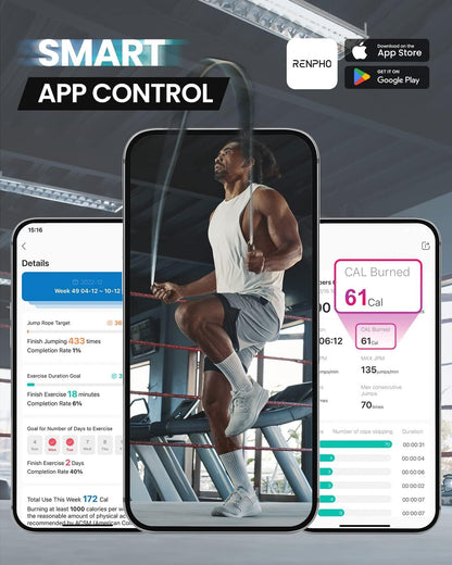 Jump Rope, RENPHO Jump Rope with Counter, Smart Jumping Rope with APP, Fitness Skipping Ropes for Men Workout, Exercise Skip Rope for Women - Orange