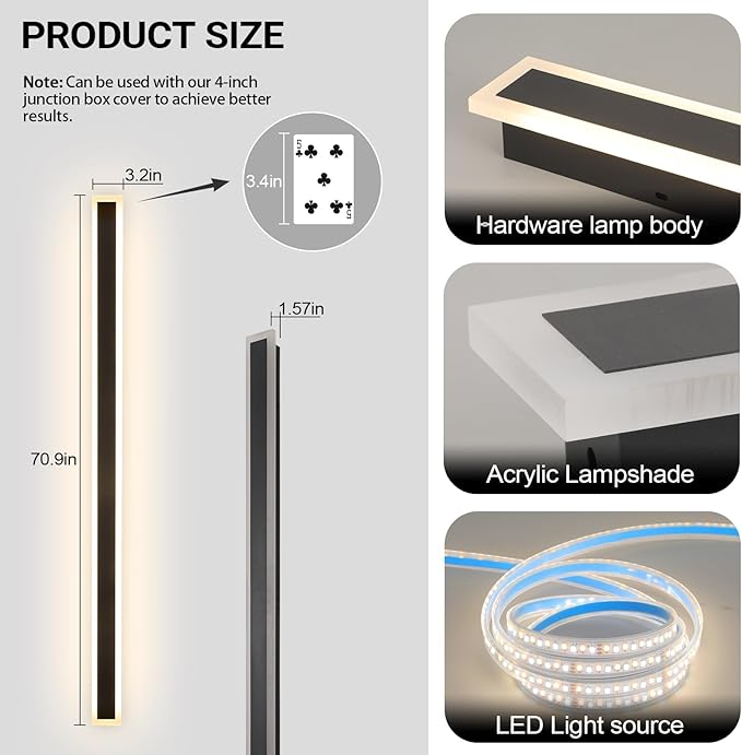 Exterior Wall Sconces, 2 Pack 71 Inch Outdoor Wall Light 3000K-6000K Dimmable Modern Outdoor Wall Lights IP65 Waterproof Black Exterior Sconces Wall Lighting for House Garage Patio Garden