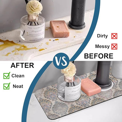 Grey Ceramic Printing Sink Splash Guard Ceramic Texture Faucet Absorbing Mat