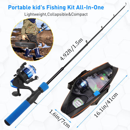 Ehowdin Kids Fishing Rod Ambidextrous, 4.92ft Telescopic Rod and Reel Beginner Combo with Open-face Spinning Reel,Tackle Box, Carrier Bag,Fishing Gear for Boys,Girls, Toddler,Youth