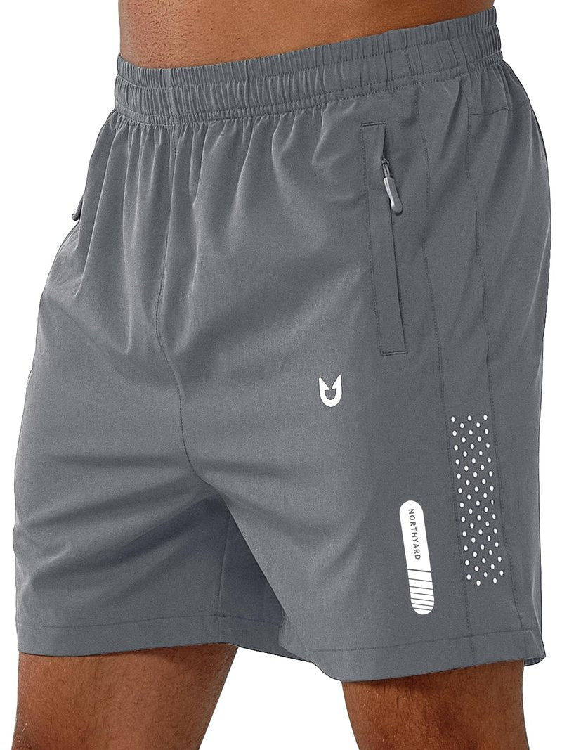 NORTHYARD Men's Athletic Running Shorts Gym Workout 7"/9"/5" Quick Dry Lightweight Sports Basketball Tennis 3 Zipper Pockets SMOKEGREY-5inch XL