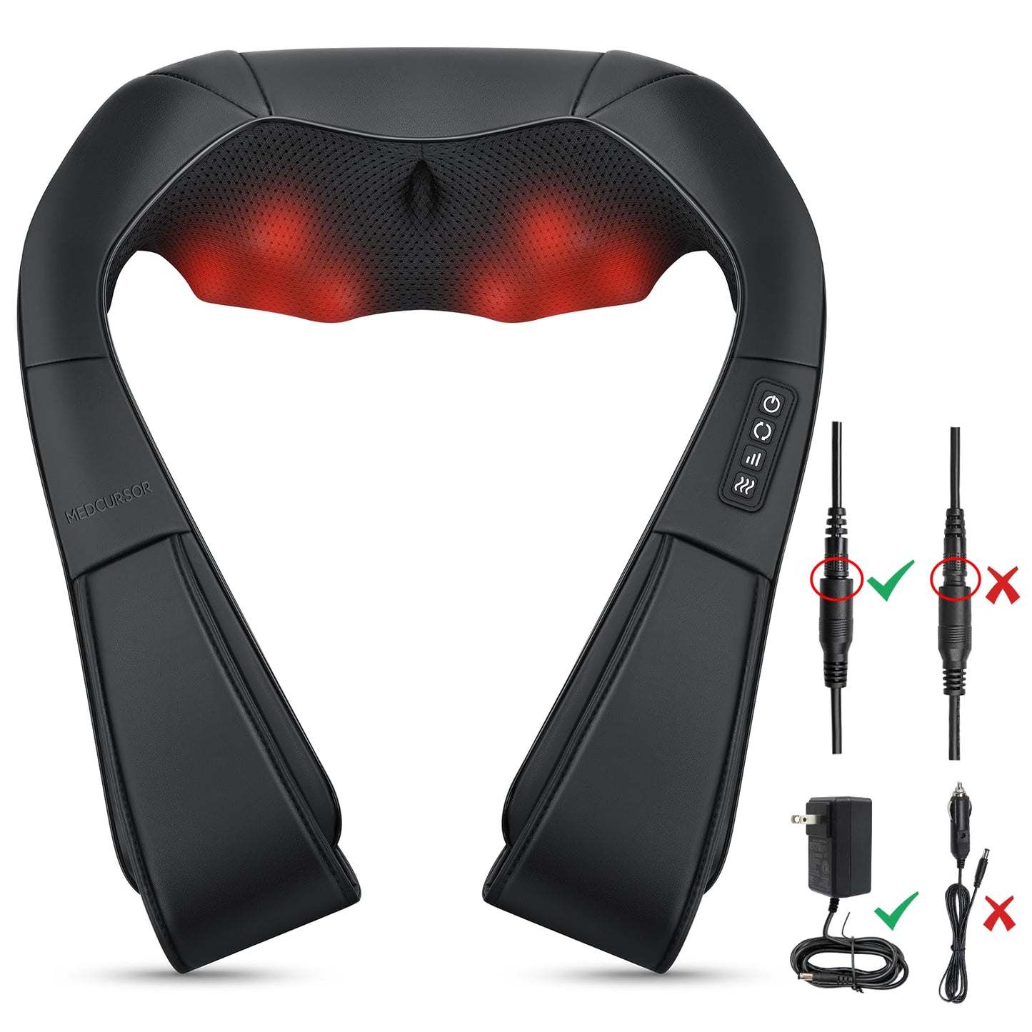 Medcursor Neck Massager, Portable Electric Shiatsu Back Massage Device with Heat, Deep Tissue 3D Kneading Pillow for Muscle Pain Relief (No Battery)
