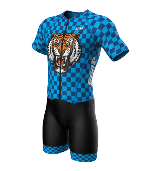 Sparx Mens Elite Aerosuit Triathlon Suit Mens Short Sleeve Tri Suit Skinsuit (Tiger, 2XL)