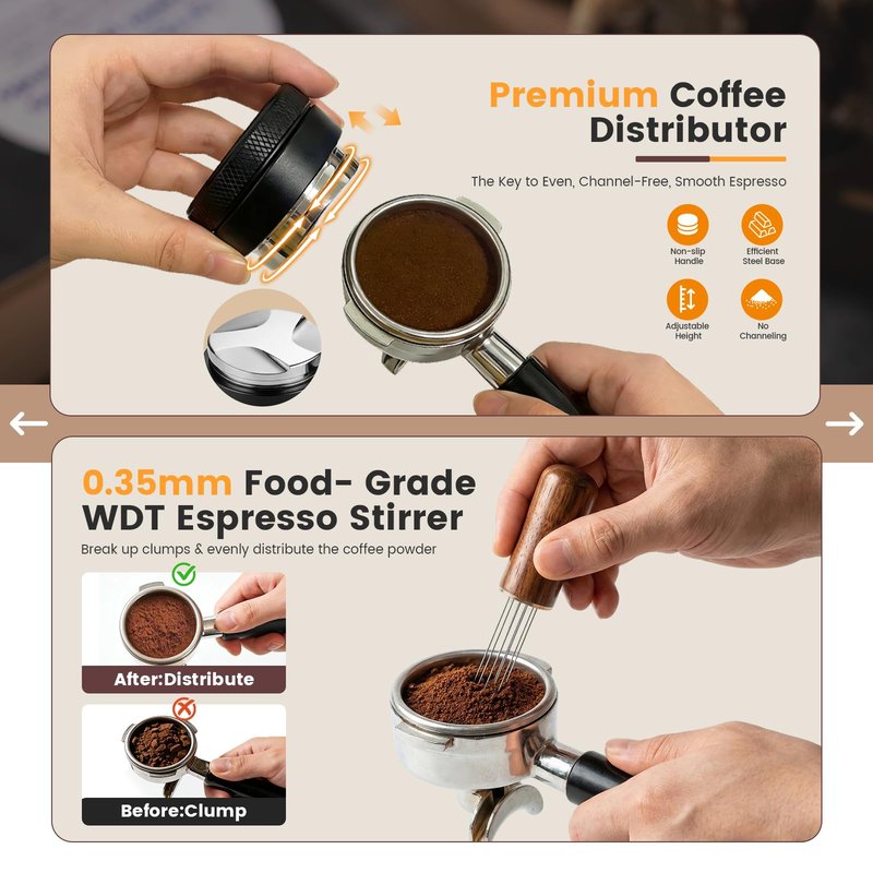 28-Piece 51mm Espresso Accessories Kit, Espresso Machine Tools with Wood Tamping Station, Tamper, Distributor, WDT Tool, Dosing Funnel, Milk Frothing Pitcher & Latte Art Set