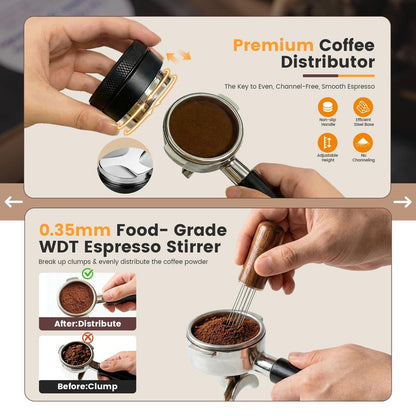 28-Piece 51mm Espresso Accessories Kit, Espresso Machine Tools with Wood Tamping Station, Tamper, Distributor, WDT Tool, Dosing Funnel, Milk Frothing Pitcher & Latte Art Set