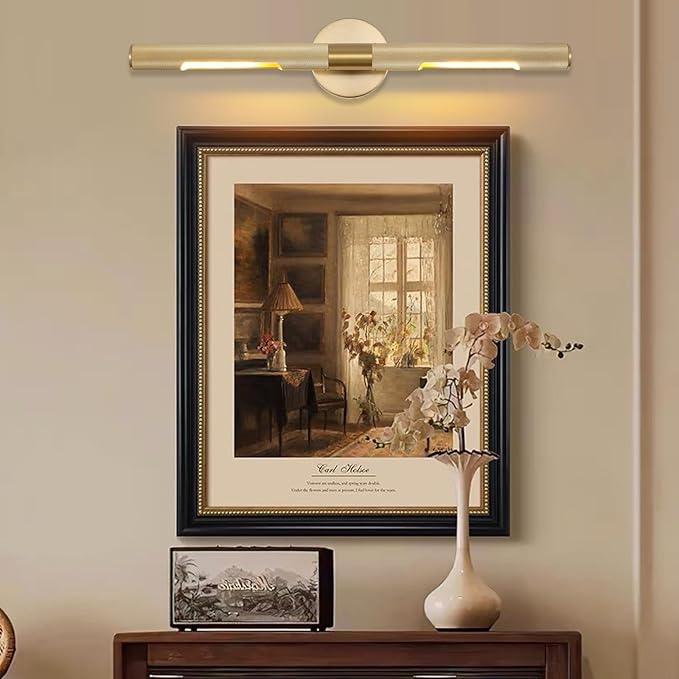 Brushed Brass Picture Light 24 inches Modern Gold Wall Sconce with Knurled Texture Cylinder Metal Shades Rotatable 360°Indoor Wall Lighting Fixture Bathroom Vanity Light Bedroom Living Room