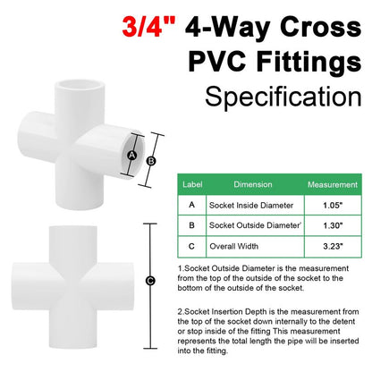 Lswteiz 8Pack 3/4Inch Cross PVC Fittings 4-Way Cross Elbow Pipe Fittings Connector for DIY Garden Shelf, Greenhouse Frame Tent Connections, Furniture Grade SCH40