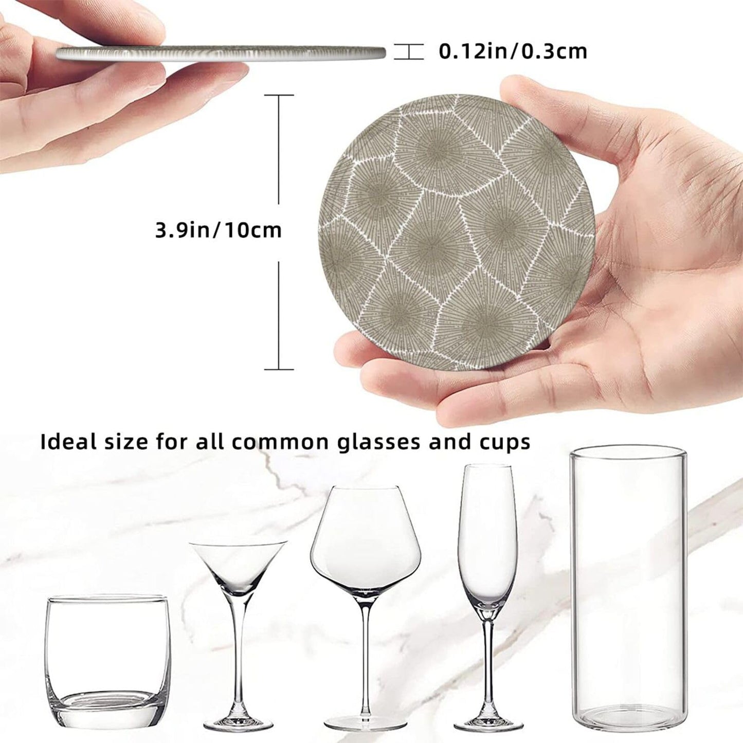Keeawou Petoskey Stone Leather Drinks Coasters with Holder, Set of 6, Suitable for Various Cups