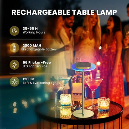 LOFTEK Cordless Table Lamps Set of 2, Rechargeable Table Lamp, Up to 55 Hrs Ultra-Long Battery Life, Eye-Friendly, Touch Dimming, Portable Wireless Ambient Lighting (Gold, 1 Pack)
