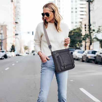 Roulens Crossbody Bags for Women,Multi Pocket Crossbody Purses Vegan Leather Shoulder Handbags Travel Purse Adjustable Strap