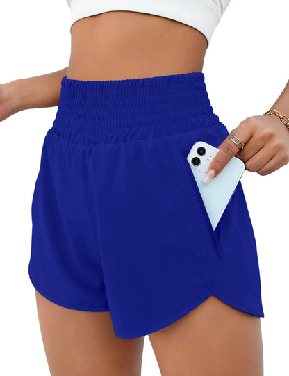 BMJL Women's Athletic Shorts High Waisted Running Short Pocket 2.5" Sporty Shorts Gym Elastic Workout Shorts(M,RoyalBlue)