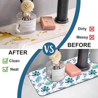 Watercolor Leaves Sink Splash Guard Faucet Mat Tropical Leaves Super Absorbent