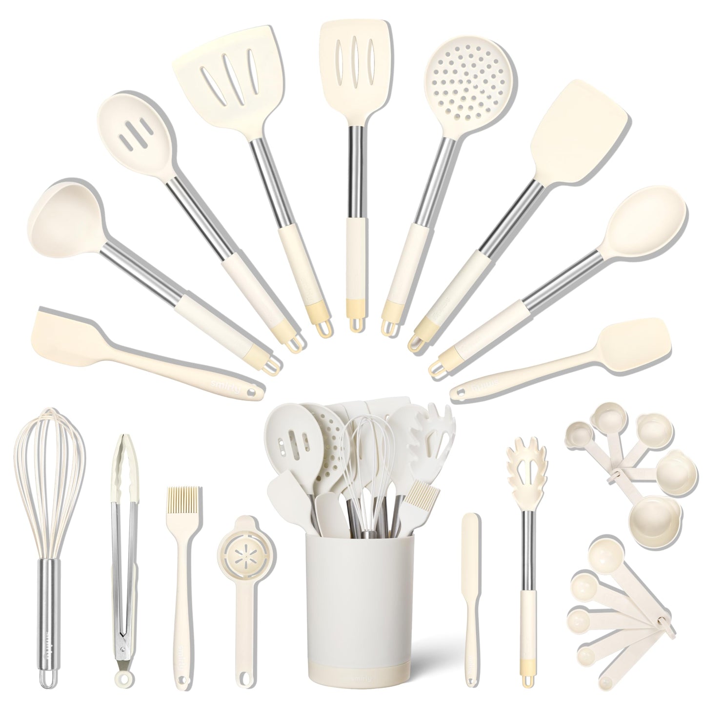 SMIRLY Kitchen Utensils Set, 26PCS Silicone Cooking Utensils Set, Spatula Set with Holder, Stainless Steel Kitchen Gadgets for Home and Kitchen