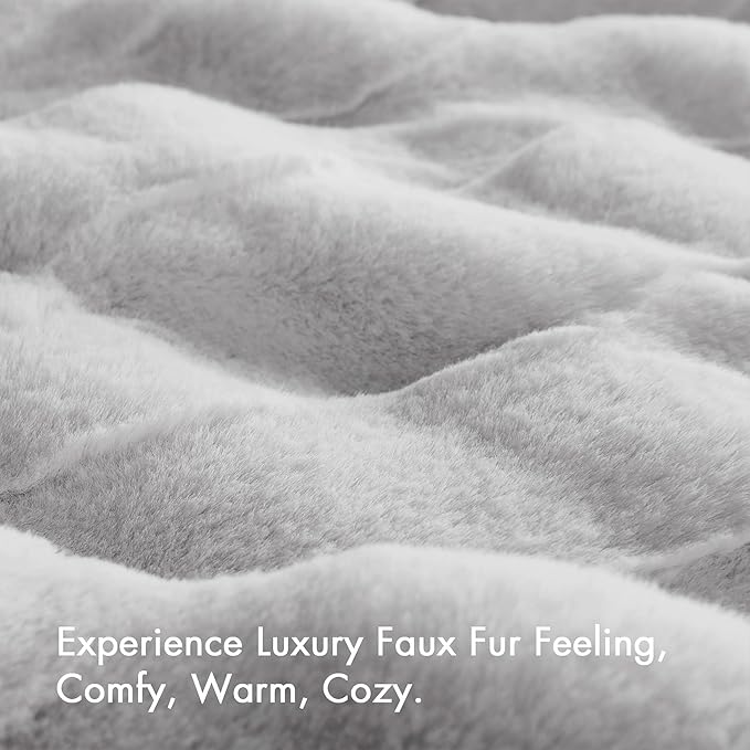 Madison Park Luxuriously Cozy Soft Long Faux Fur Basketweave Blanket, Reversible Soft & Snuggly Velvet Throw, Lightweight, Breathable, All Season, Trendy Room Décor, 50x60, Light Grey