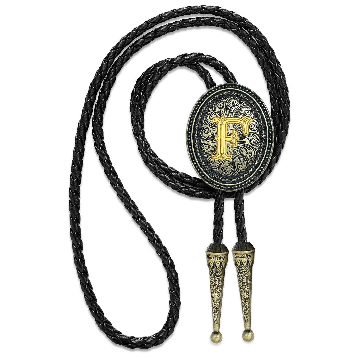 Sintcach Bolo Tie for Men Women, Western Cowboy Initial Letter Bolo Ties, Vintage Leather Necktie Western Accessories Cowboy Gifts, F