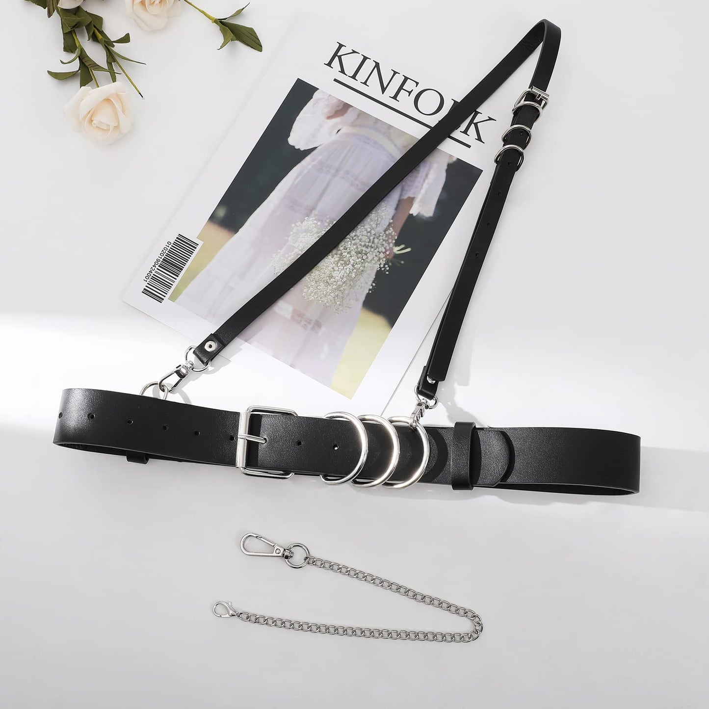 AWAYTR Women Leather Punk Waist Belt - Black PU Leather Adjustable Ladies Belts with Gold and Silver Buckle (Silver Buckle)