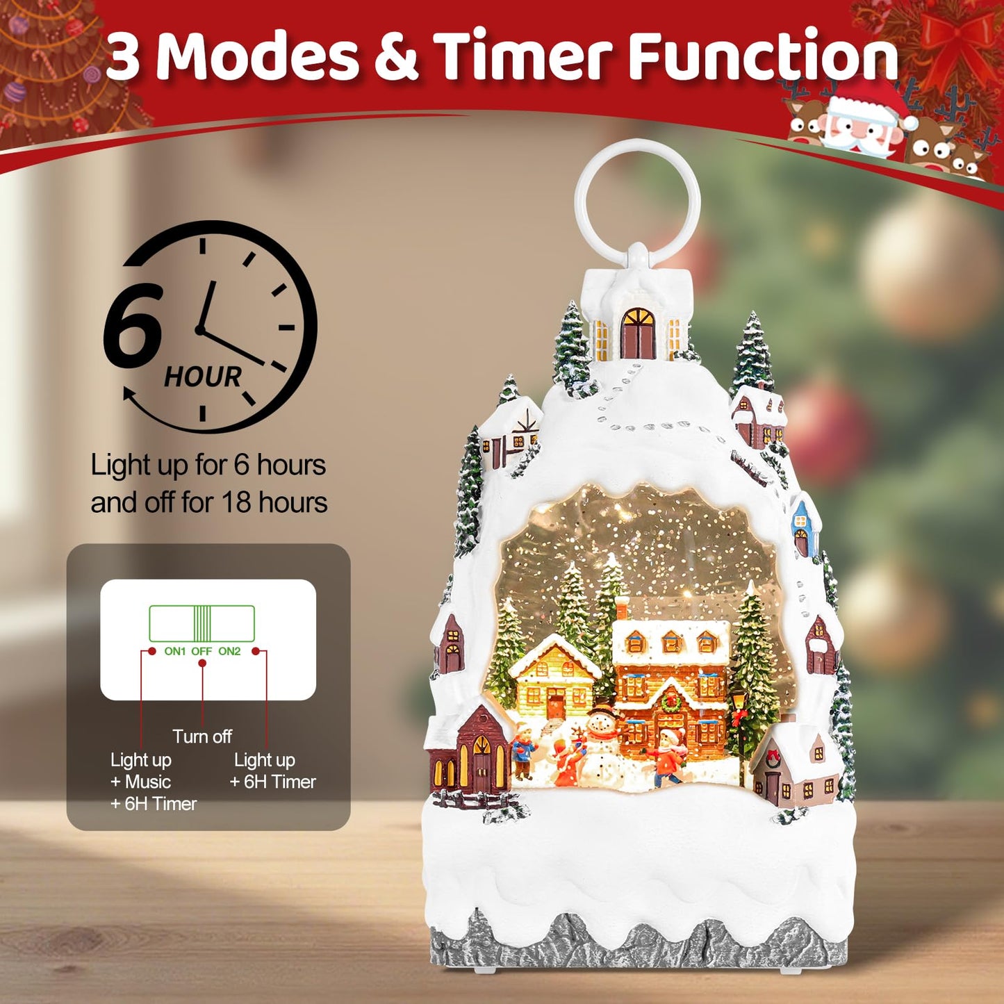 Christmas Snow Globe Lantern with 8 Holiday Music, Christmas Water Snow Globe USB/Battery Powered 6H Timer, Glitter Snowfall Build A Snowman Scene for Family Friends (Build A Snowman)