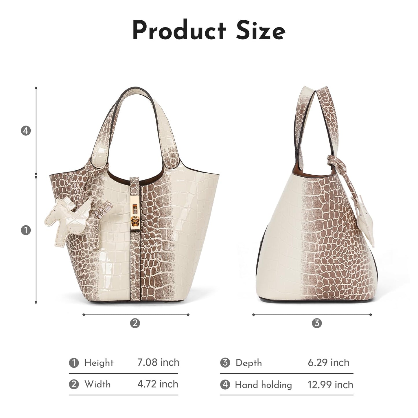 Jooniter Tote Bag for Women Vegan Leather Satchel Bags for Women Crocodile Pattern Bucket Bags Shoulder Handbag Purse Clutch Bags for Work Evening Apricot