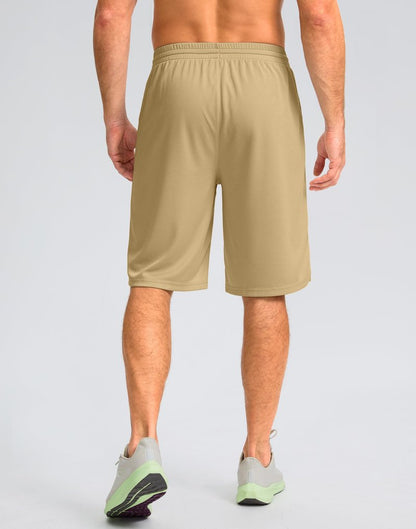G Gradual Men's Athletic Shorts with Pockets 9" / 11" Long Basketball Shorts Lightweight Quick Dry Gym Workout Shorts for Men(Khaki,M)