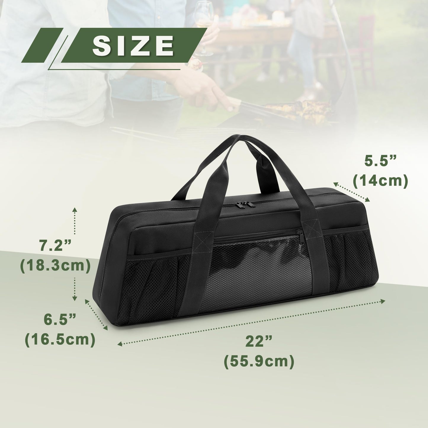 HODRANT Grill Tool Storage Bag, Outdoor BBQ Utensil Holder for Barbecue Tool up to 22", Large Grill Utensil Storage Caddy with Pockets, BBQ Accessories Case Container for Camping, Bag Only, Black