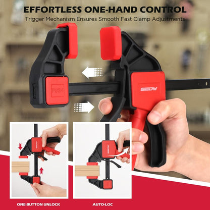 3-Piece 6 Inch Bar Clamps for Woodworking with Clamp Connector, 6" Quick-Release Wood Clamps with 150 LBS Load Limit, Trigger Clamp Set, One-Handed Clamps/Spreader Ideal for Woodworking DIY Projects