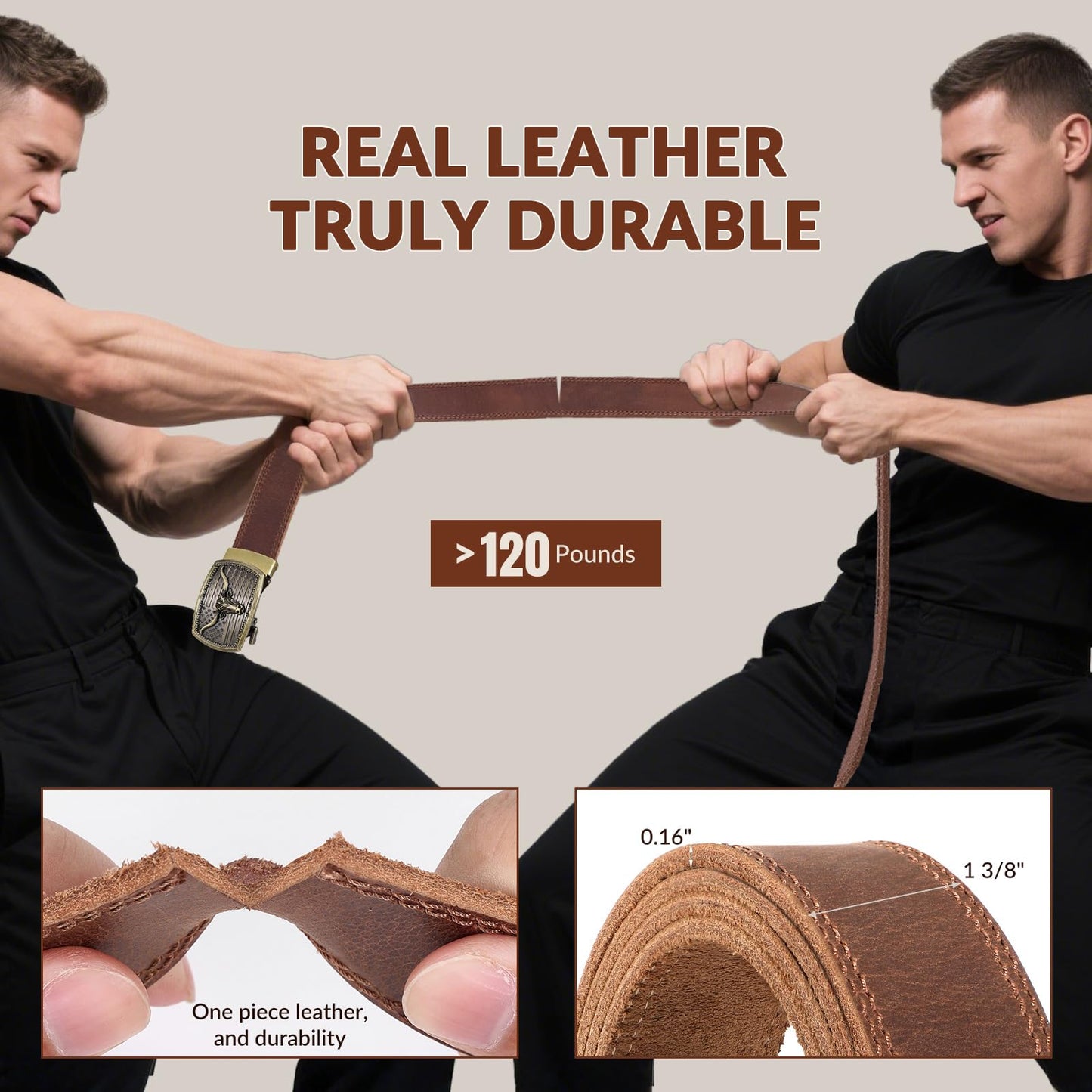 OZNDAS Ratchet Belt Strap, Full Grain Leather Belt Straps for Men without Buckle 1 3/8"- Replacement Strap Only