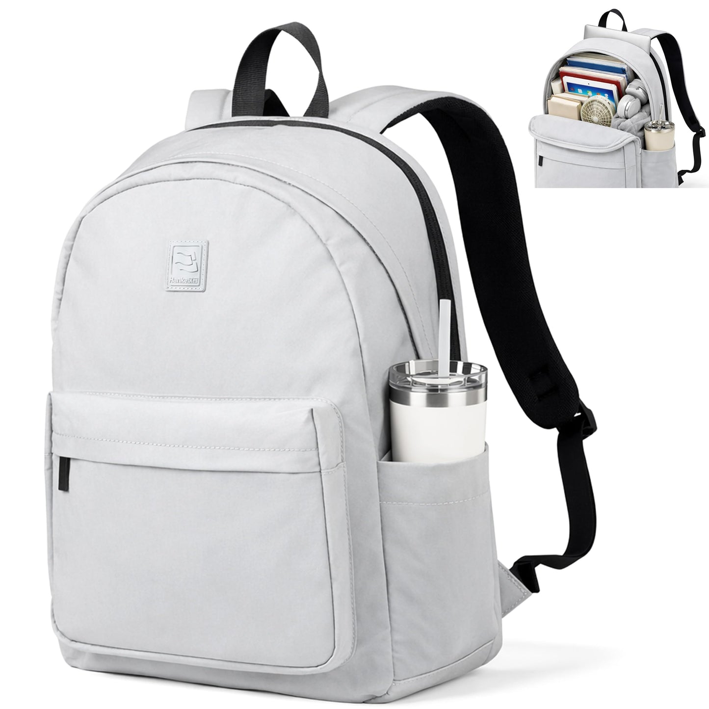 Hanke Travel Backpack for Women Men, 15.6 Inch Laptop College Backpack, Lightweight Small Computer Bookbag, Water-Resistant Casual Daypack, Grey
