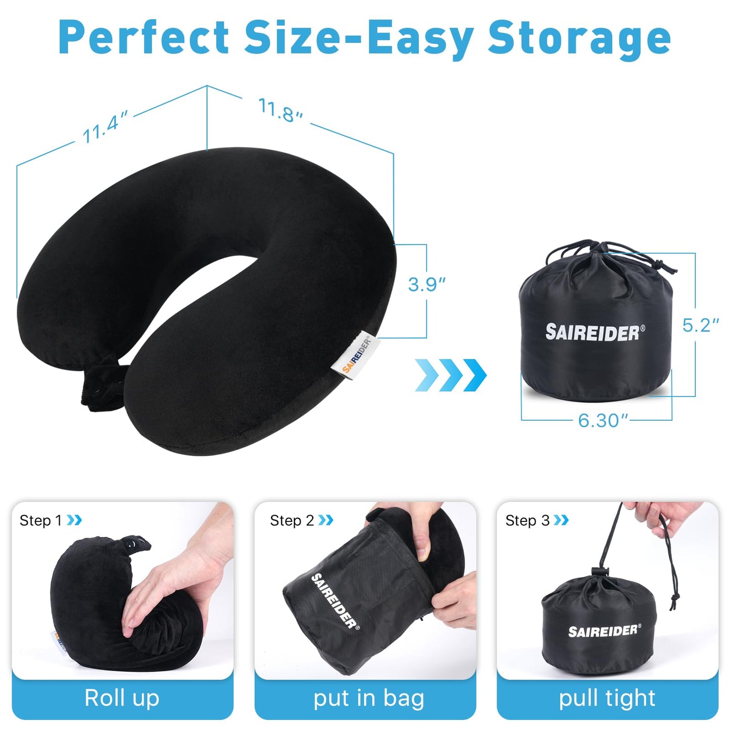 SAIREIDER Neck Pillows for Travel-Head Neck Support Travel Pillow for Traveling, Car, Home, Office Adjustable(Navy Blue)