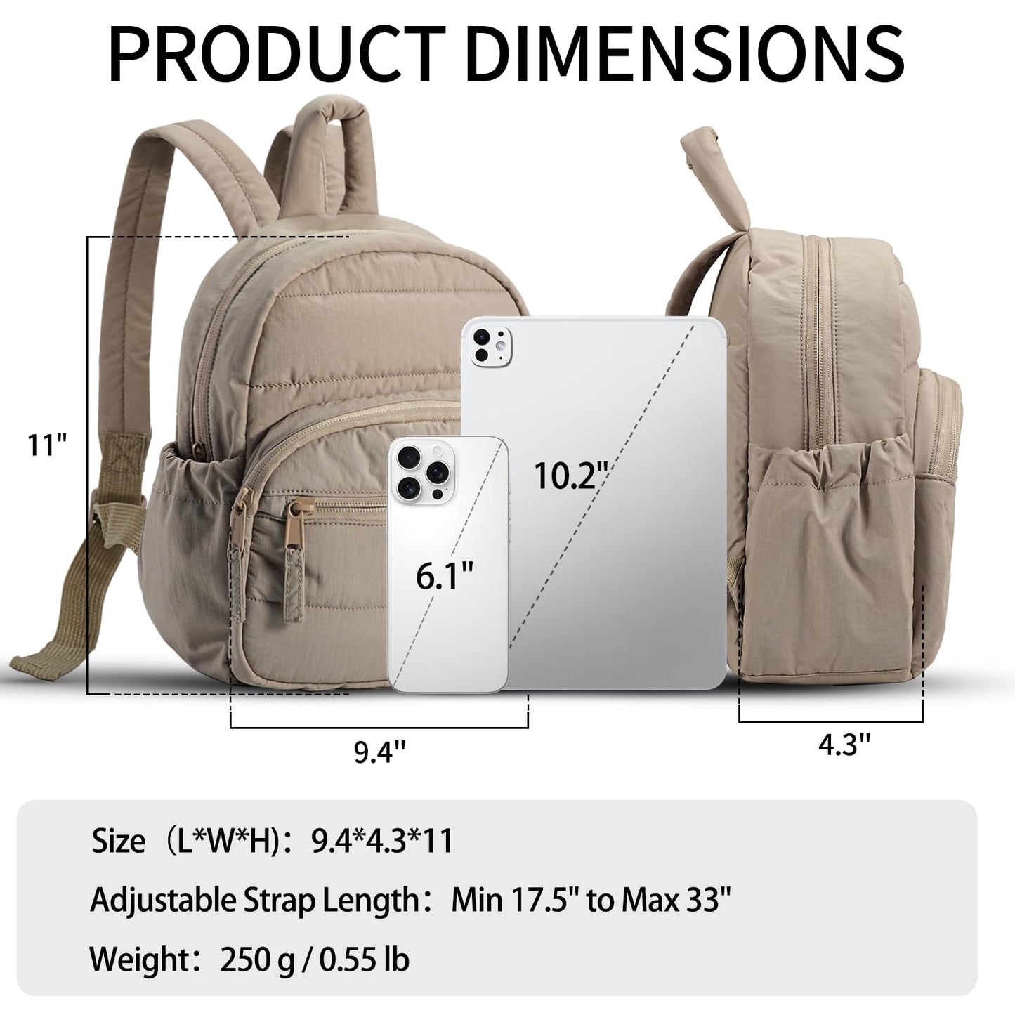 MxDicha Backpack for Women, Mini Backpack with Quilted Design and Adjustable Straps, Large Capacity Multi Compartment, Lightweight Comfort for Work Travel Outdoor Gym Hiking, Bookbag for Women(camel)