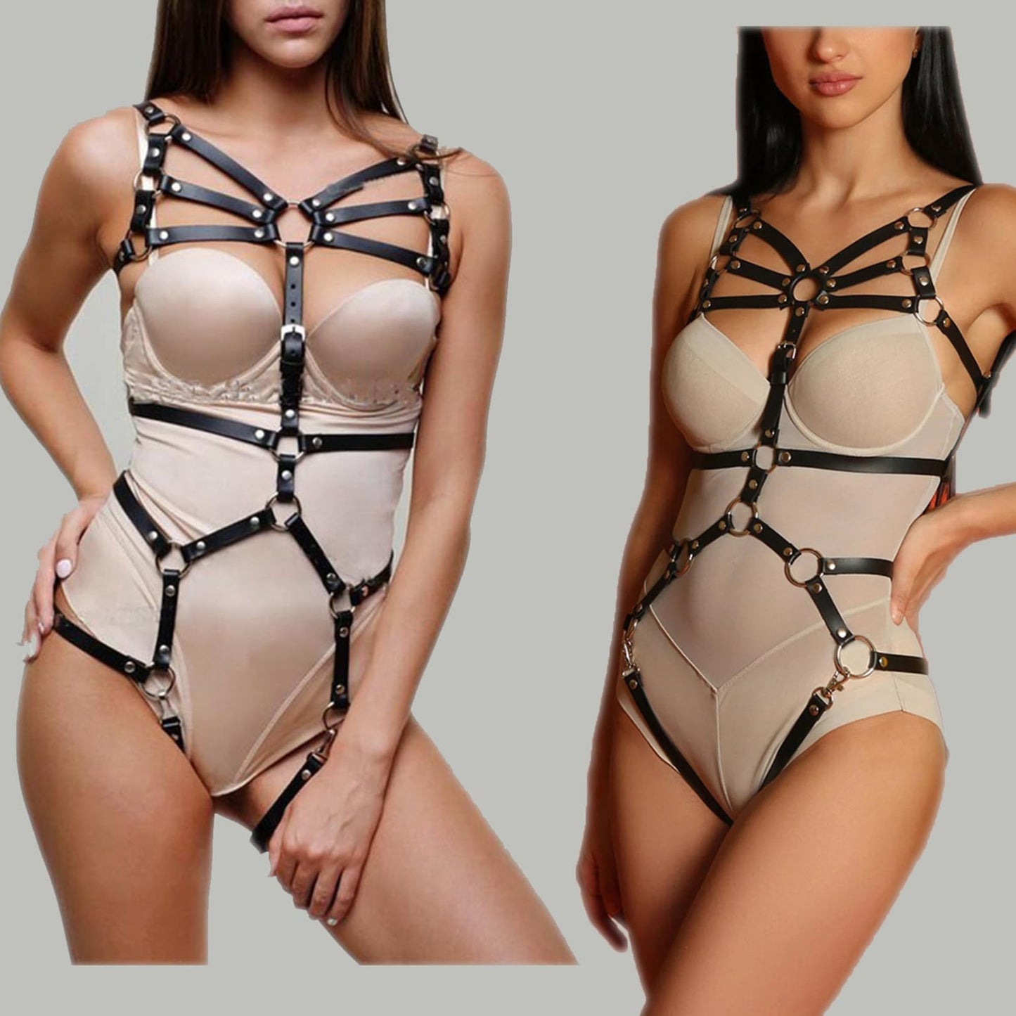 HYIJCSUC Punk Belts PU Leather Body Chain Waist Belt Womens Body Harness Belt Adjustable Leather Caged Harness Lingerie Set for Nightclub Dress Cosplay Costume Clubwear Masquerade Party
