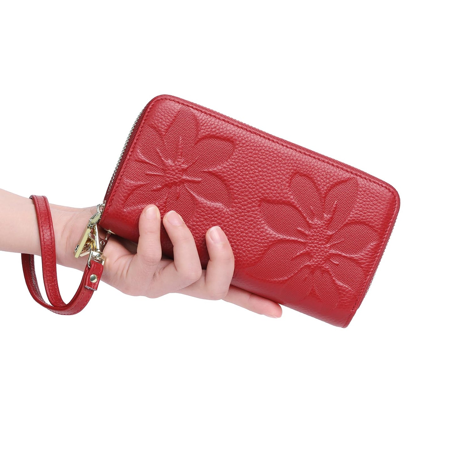 GOIACII Women's Wallet Large Capacity Double Zip Around Credit Card Holder Leather Ladies Wallet with RFID Blocking Phone Wristlet Purse Red