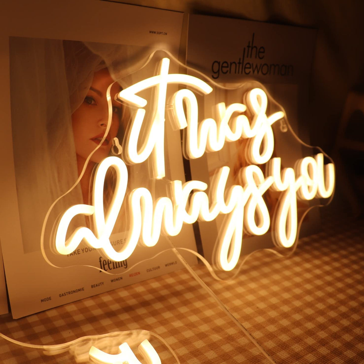 QiaoFei LED It Was Always You Neon Sign with Dimmer Switch Decor for Wedding,Engagement, Birthday Party, Wall Decor for Bedroom Living Room Bar and Gifts for Loved Ones(Warm white)
