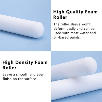 Mister Rui 10 Pack 4 Inch High Density Foam Paint Roller Covers - Small Mini Rollers for Painting Walls, Cabinets, Cupboards, Doors