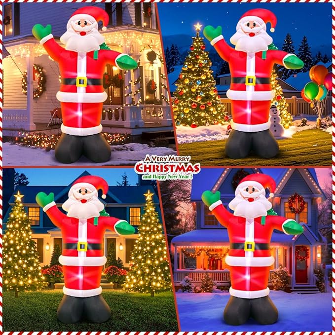 6FT Inflatable Santa, Christmas Inflatable Santa Claus with Gift Bag, Santa Blow up Yard Decorations Built-in LED Lights Party Lawn Holiday Xmas Winter Outdoor Décor