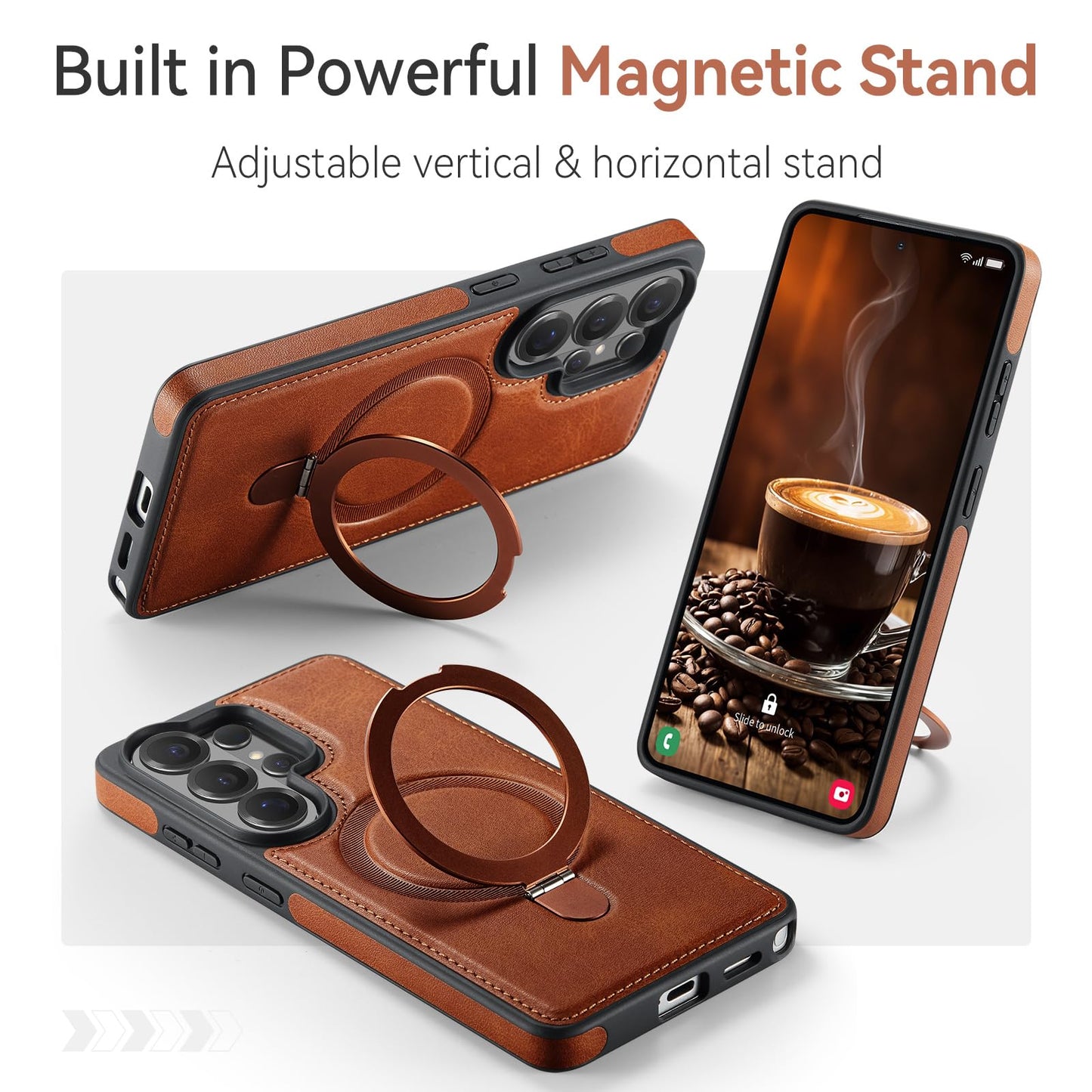 CHEEWADA for Samsung Galaxy S26 Ultra Case with Stand Compatible with Magsafe, Slim PU Leather & Rubber Drop Proof Magnetic Kickstand Protective Phone Cases Cover for Galaxy S26 Ultra 6.9", Brown
